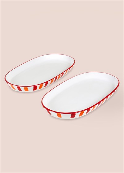 The Mia Joy Oval Servis Tabağı 2li Set Kırmızı 29 cm
