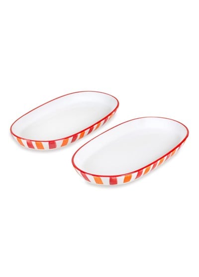 The Mia Joy Oval Servis Tabağı 2li Set Kırmızı 23 cm