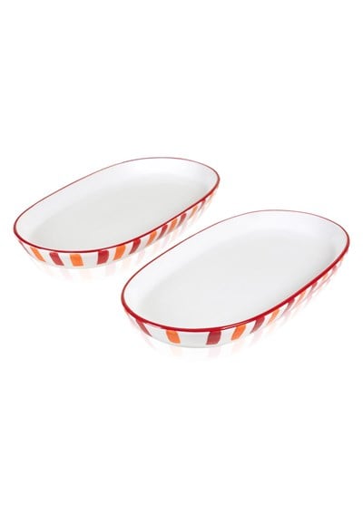 The Mia Joy Oval Servis Tabağı 2li Set Kırmızı 17x30x4 cm