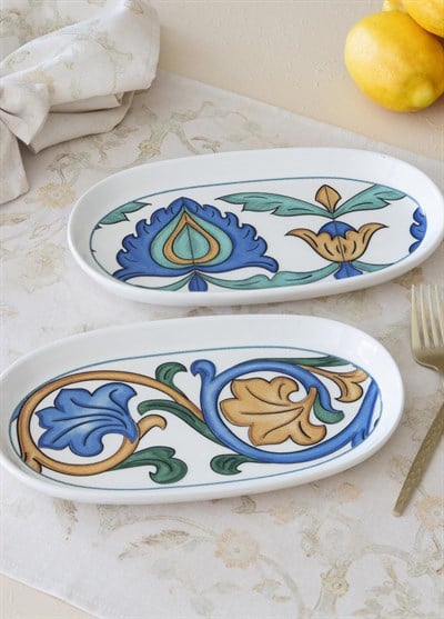 The Mia Limoncello Oval Servis Tabağı 2li Set Gri 23 cm