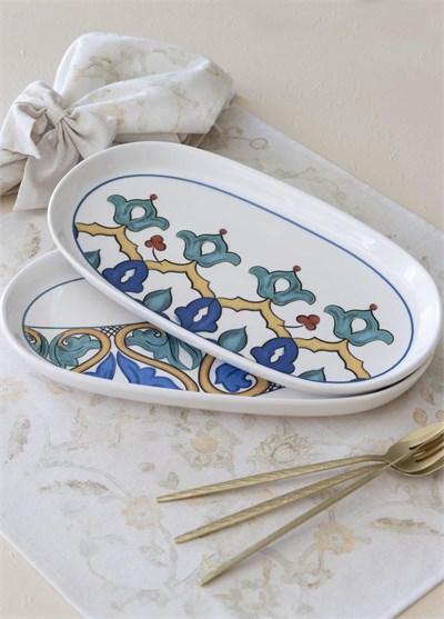 The Mia Limoncello Oval Servis Tabağı 2li Set Gri 29 cm