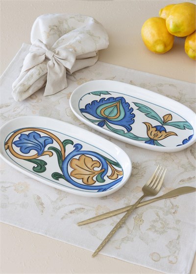 The Mia Limoncello Oval Servis Tabağı 2li Set Gri 23 cm