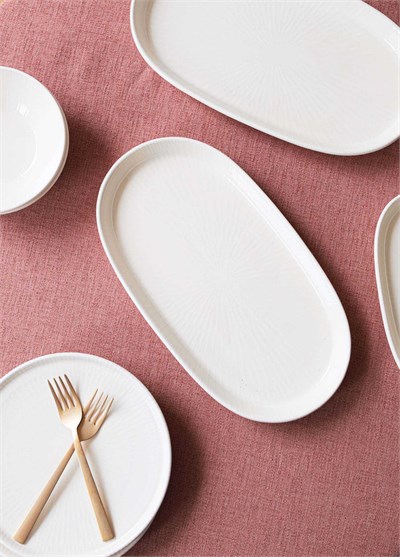The Mia Noon Oval Servis Tabağı 2li Set Krem 29 cm