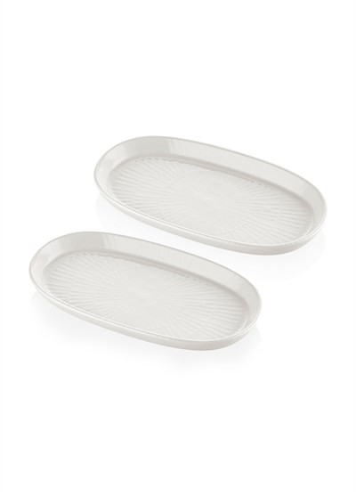 The Mia Noon Oval Servis Tabağı 2li Set Krem 26 cm