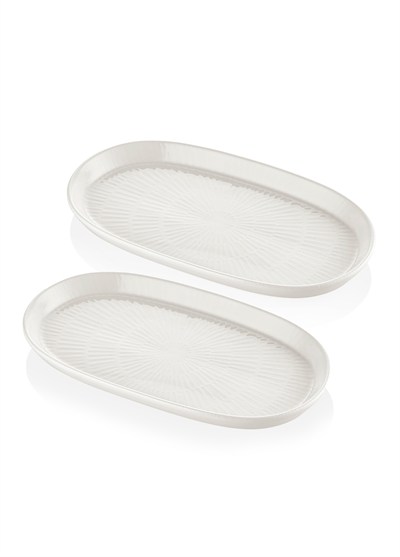 The Mia Noon Oval Servis Tabağı 2li Set Krem 29 cm