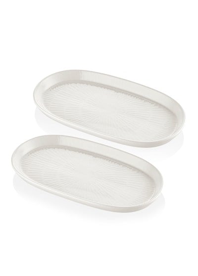 The Mia Noon Oval Servis Tabağı 2li Set Krem 29 cm
