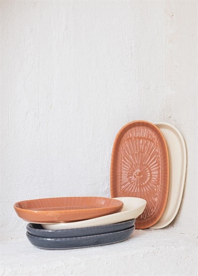 The Mia Noon Oval Servis Tabağı 2li Krem 26 cm