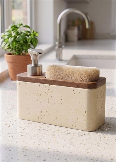 Sıvı Sabunluk The Mia Travertine Süngerli Sıvı Sabunluk Krem 420 ml