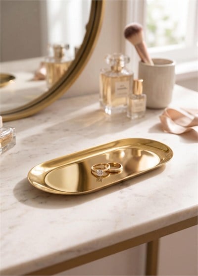 The Mia Linea Oval Çelik Servis Tabağı Gold 18 x 8 Cm