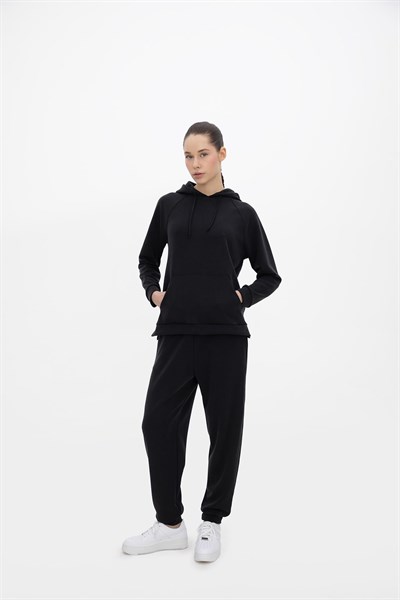 Oma Kapşonlu Cepli Sweat Jet Black L