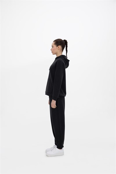 Oma Kapşonlu Cepli Sweat Jet Black S