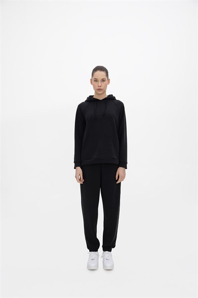 Oma Kapşonlu Cepli Sweat Jet Black L
