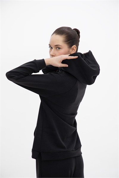 Oma Kapşonlu Cepli Sweat Jet Black M