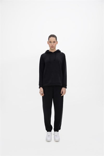 Oma Kapşonlu Cepli Sweat Jet Black S