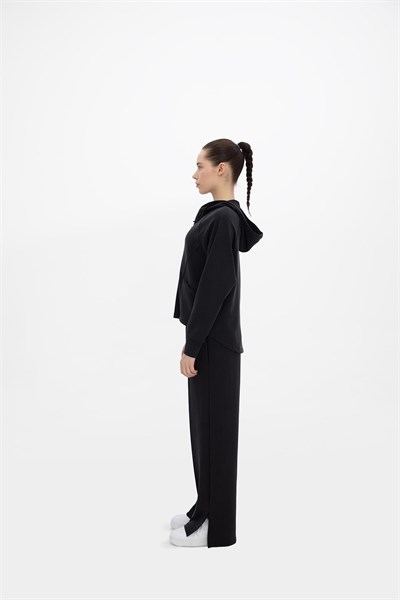 Oma Kapşonlu Fermuarlı Sweat Jet Black M