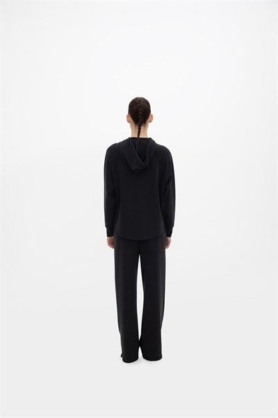 Oma Kapşonlu Fermuarlı Sweat Jet Black L