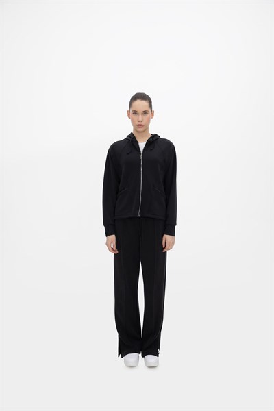 Oma Kapşonlu Fermuarlı Sweat Jet Black S