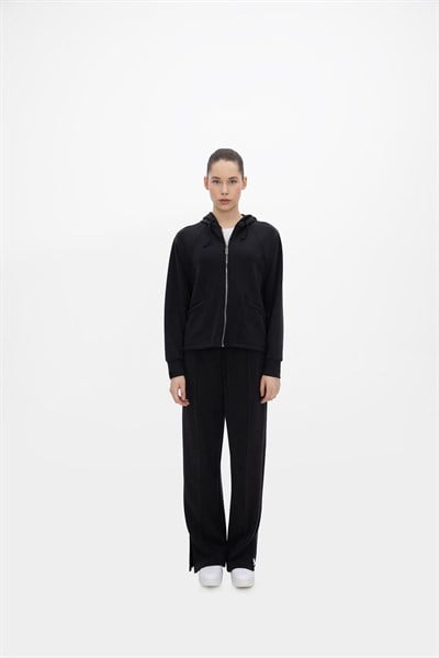 Oma Kapşonlu Fermuarlı Sweat Jet Black M