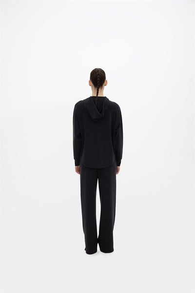Oma Kapşonlu Fermuarlı Sweat Jet Black L