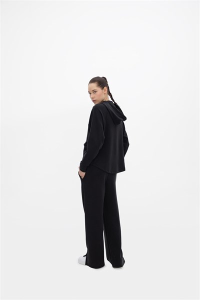 Oma Kapşonlu Fermuarlı Sweat Jet Black S