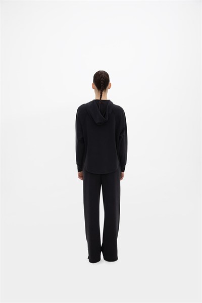 Oma Kapşonlu Fermuarlı Sweat Jet Black S