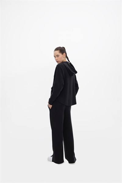 Oma Kapşonlu Fermuarlı Sweat Jet Black M
