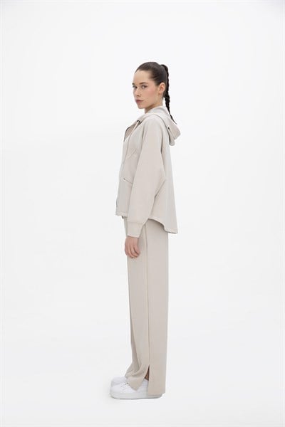 Oma Kapşonlu Fermuarlı Sweat Cloud Dancer L