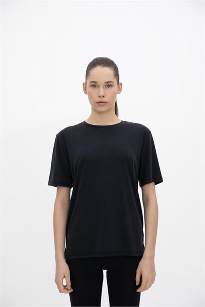 Oma Uzun Düz Dikiş T Shirt Jet Black M