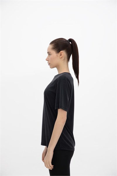Oma Uzun Düz Dikiş T Shirt Jet Black L