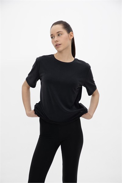 Oma Uzun Düz Dikiş T Shirt Jet Black M