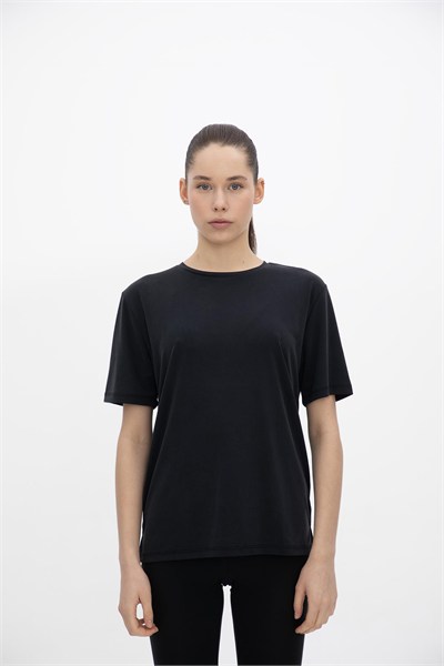 Oma Uzun Düz Dikiş T Shirt Jet Black L