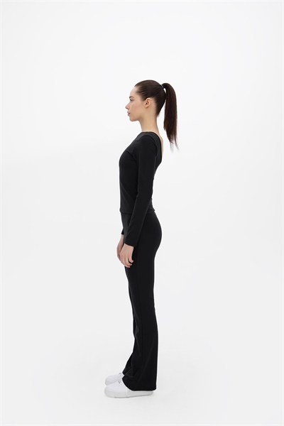 Oma Uzun Kollu Crop Jet Black L