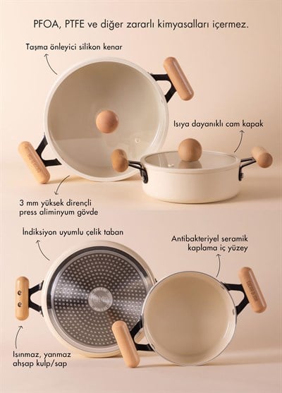 The Mia Cucina Di Mia İndüksiyon Tabanlı Seramik Tencere Tava Seti 5 Parça