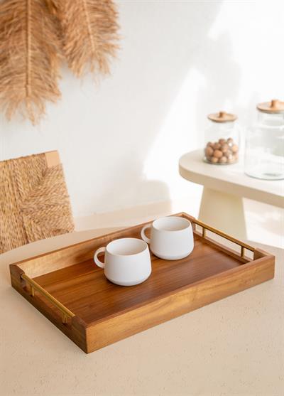 The Mia Natura Akasya Metal Kulplu Tepsi Gold 45x30x5 cm