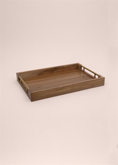 The Mia Natura Akasya Metal Kulplu Tepsi Gold 45x30x5 cm