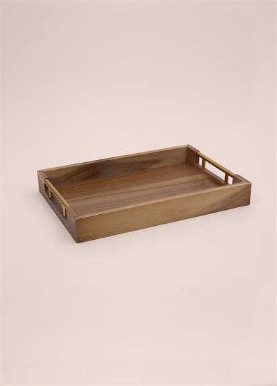 The Mia Natura Akasya Metal Kulplu Tepsi Gold 38x26x5 cm