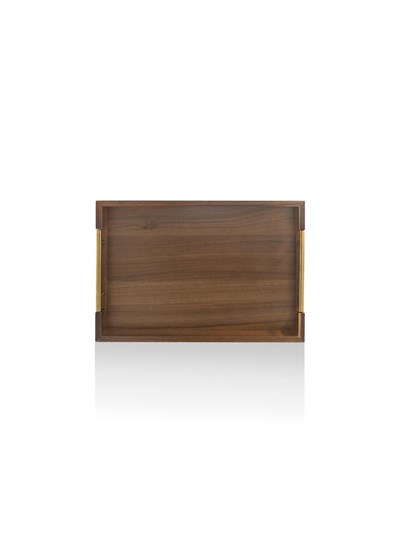 The Mia Natura Akasya Metal Kulplu Tepsi Gold 38x26x5 cm