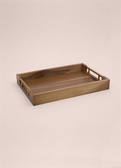 The Mia Natura Akasya Metal Kulplu Tepsi Gold 38x26x5 cm