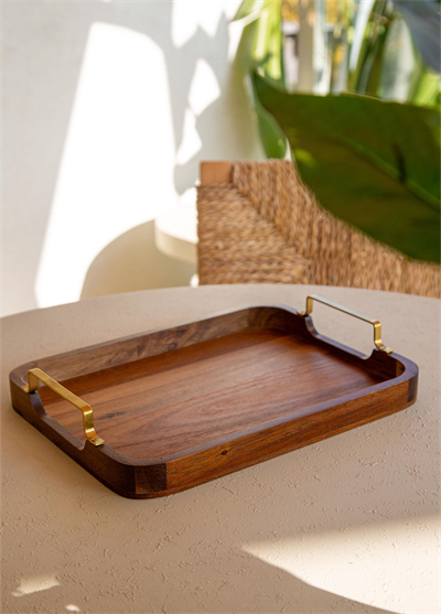 The Mia Natura Metal Kollu Akasya Tepsi 30x23 cm