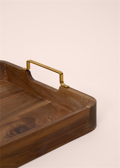 The Mia Natura Metal Kollu Akasya Tepsi 45x30 cm