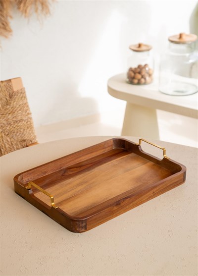 The Mia Natura Metal Kollu Akasya Tepsi 30x23 cm