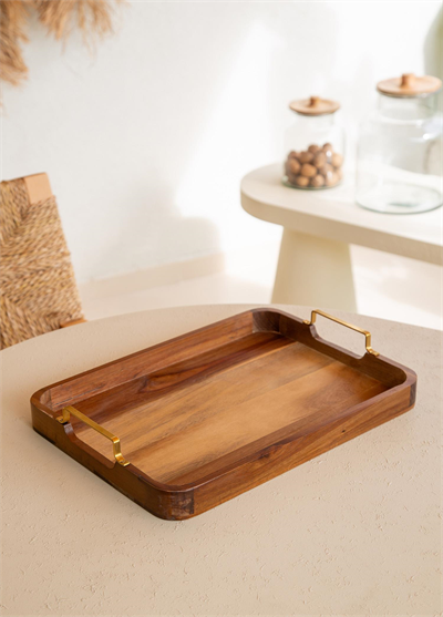 The Mia Natura Metal Kollu Akasya Tepsi 30x23 cm