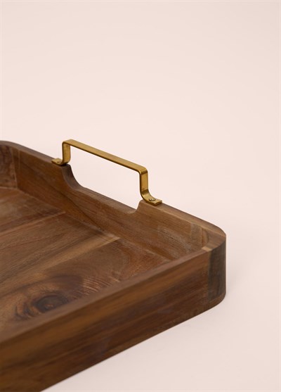 The Mia Natura Metal Kollu Akasya Tepsi 45x30 cm