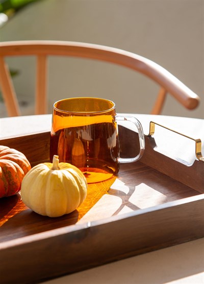 The Mia Natura Metal Kollu Akasya Tepsi 45x30 cm