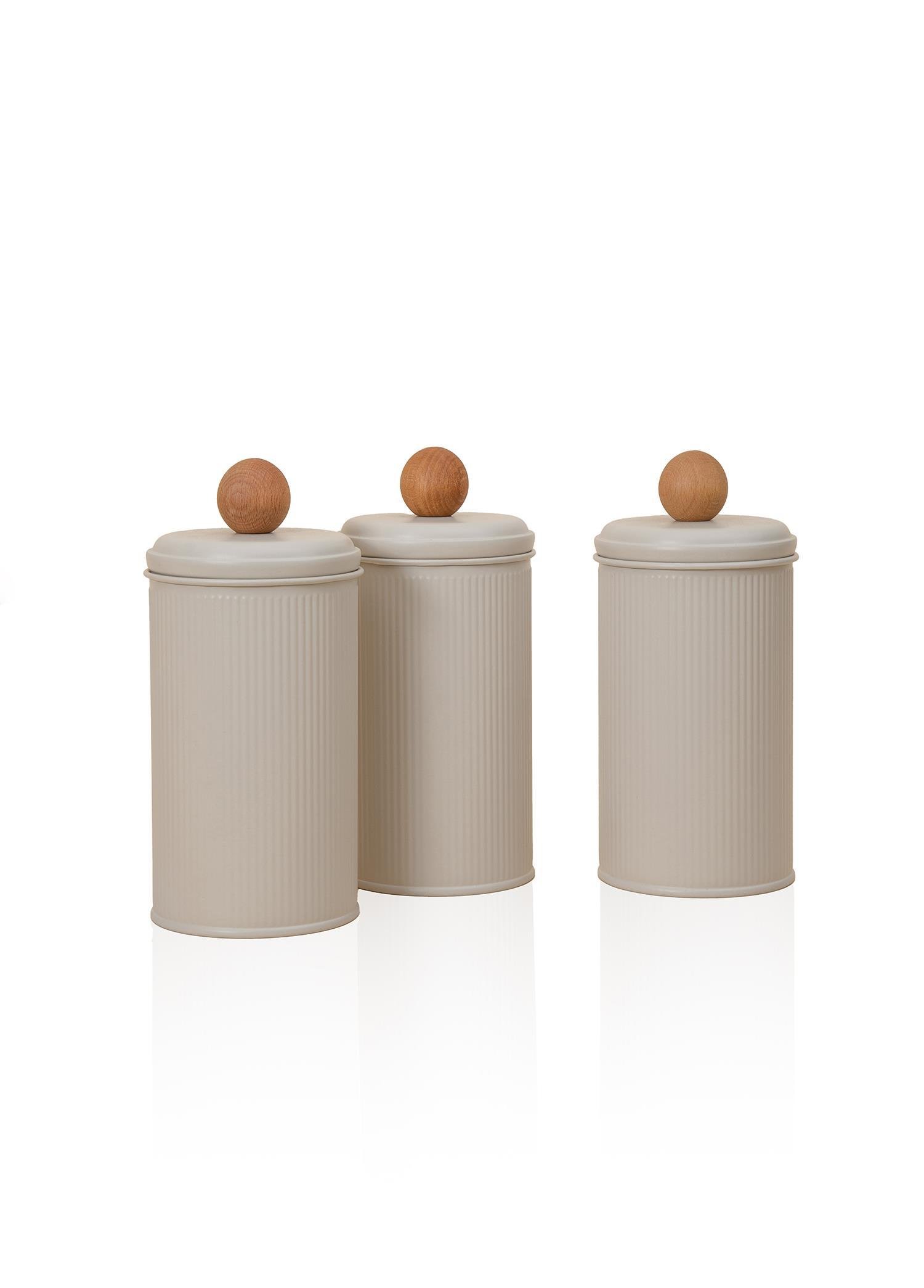 Kavanoz The Mia Stripe Çay Kahve Şeker Kavanozu Bej 1,20 Lt