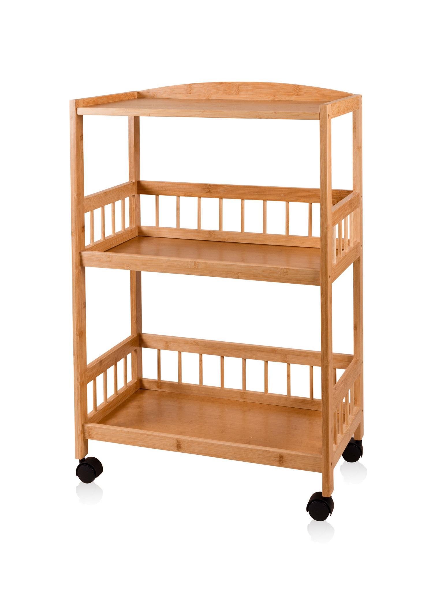 Mobilya  Bambu Tekerlekli 3 Katlı Raf