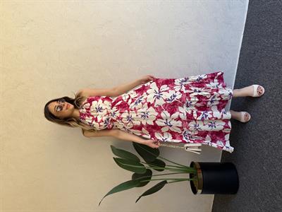 Boyun Bağlama Detay Desemli Elbise Pembe - 1043