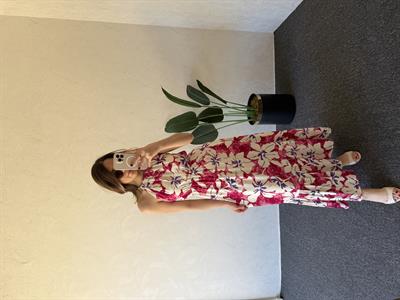 Boyun Bağlama Detay Desemli Elbise Pembe - 1043