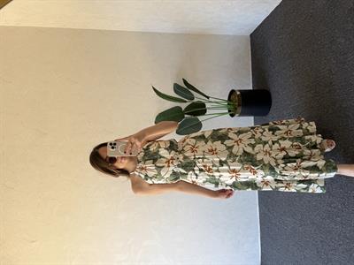 Boyun Bağlama Detay Desenl Elbise Yeşil - 1043