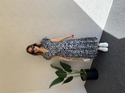 Desenli Midi Elbise Mavi-Beyaz - 1038